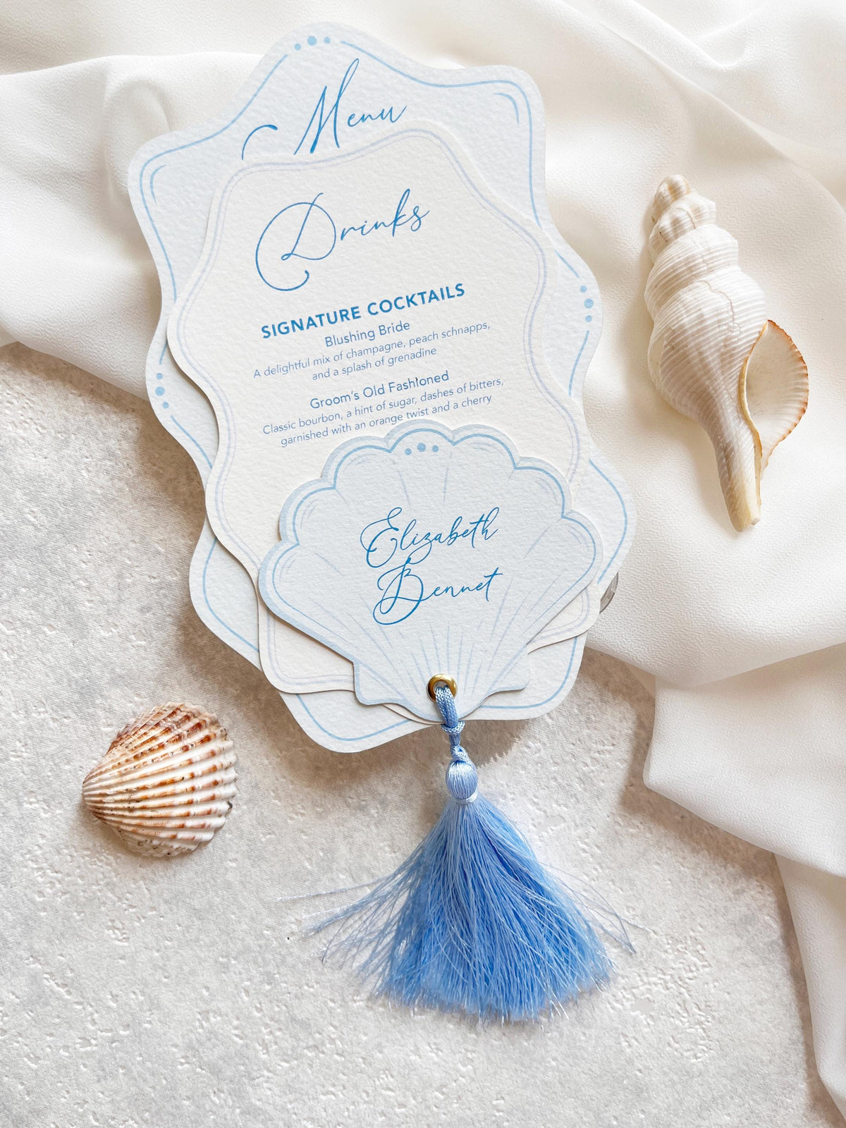 Personalised Seashell Wedding Menu with Place Card | Beach Wedding Menu | Coastal Wedding Stationery