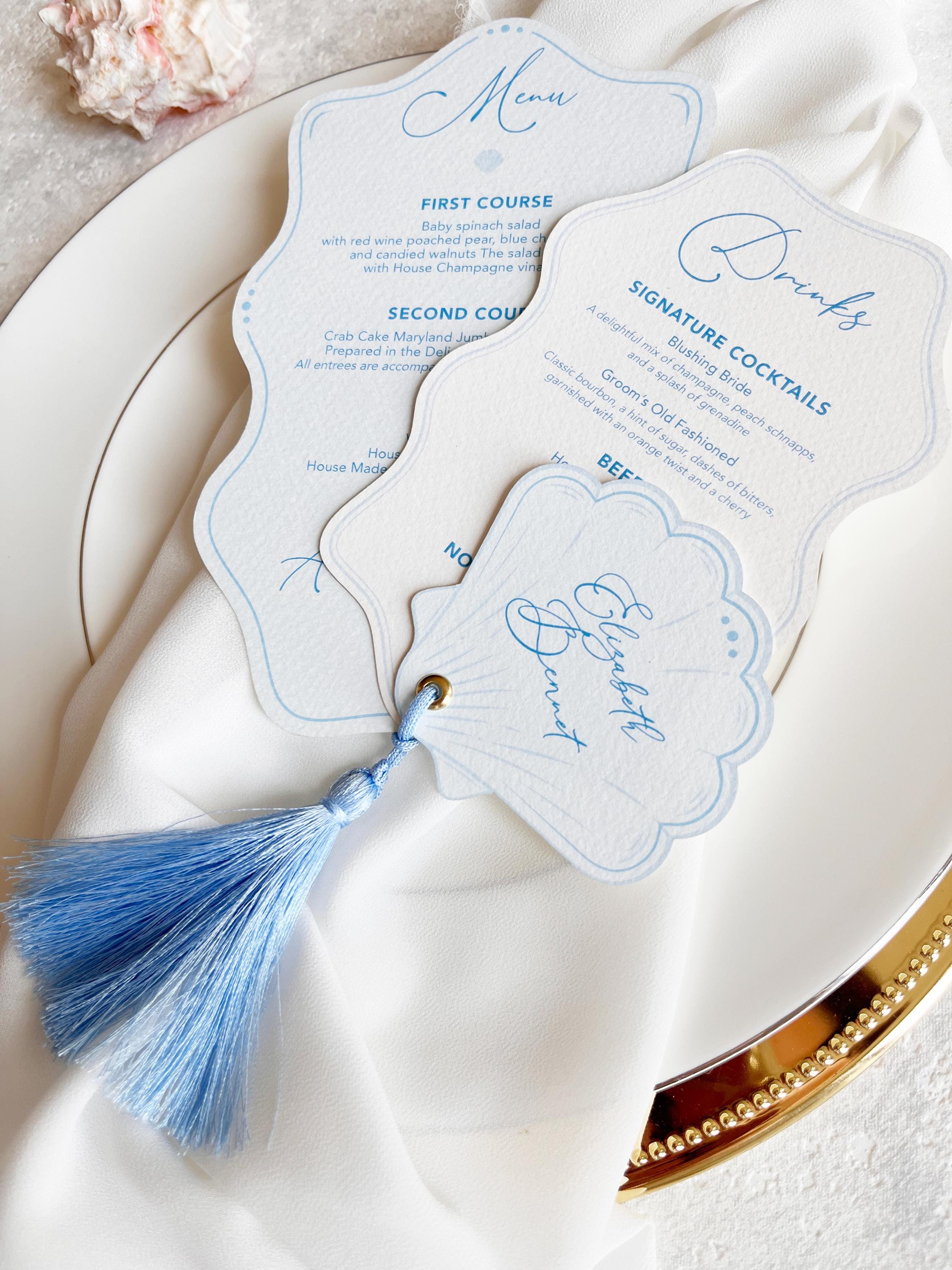 Personalised Seashell Wedding Menu with Place Card | Beach Wedding Menu | Coastal Wedding Stationery