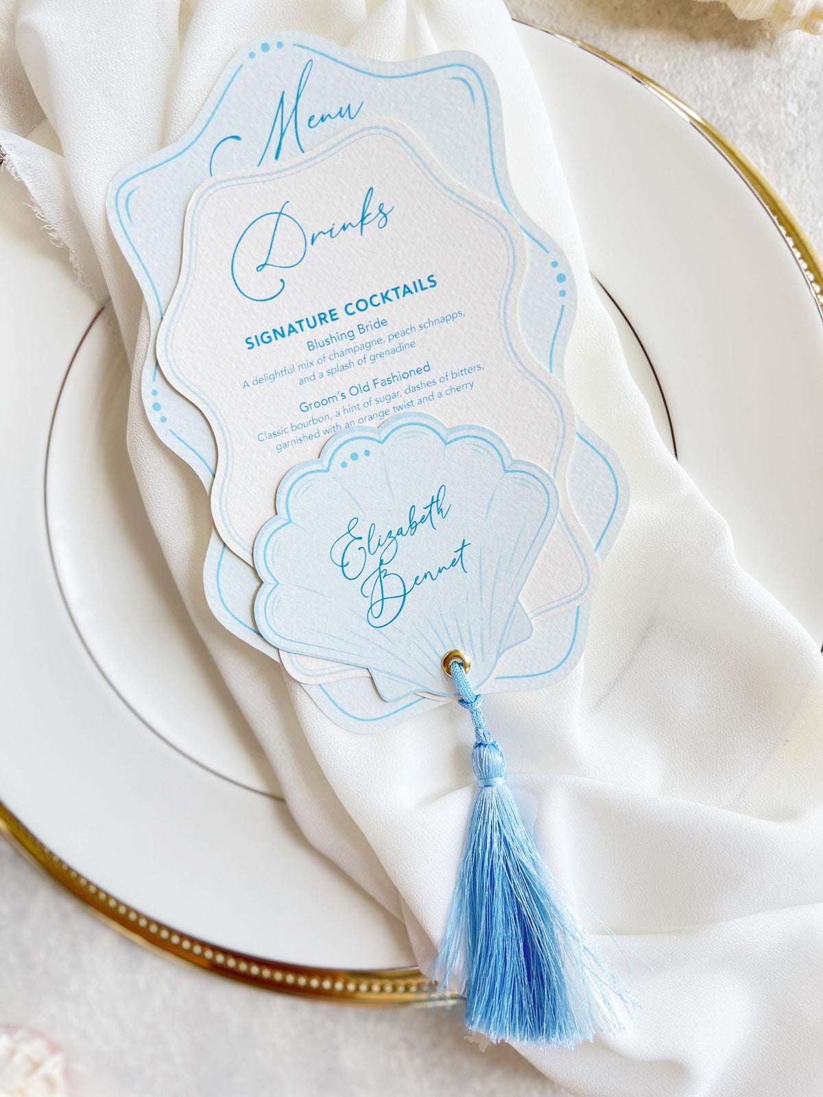 Personalised Seashell Wedding Menu with Place Card | Beach Wedding Menu | Coastal Wedding Stationery
