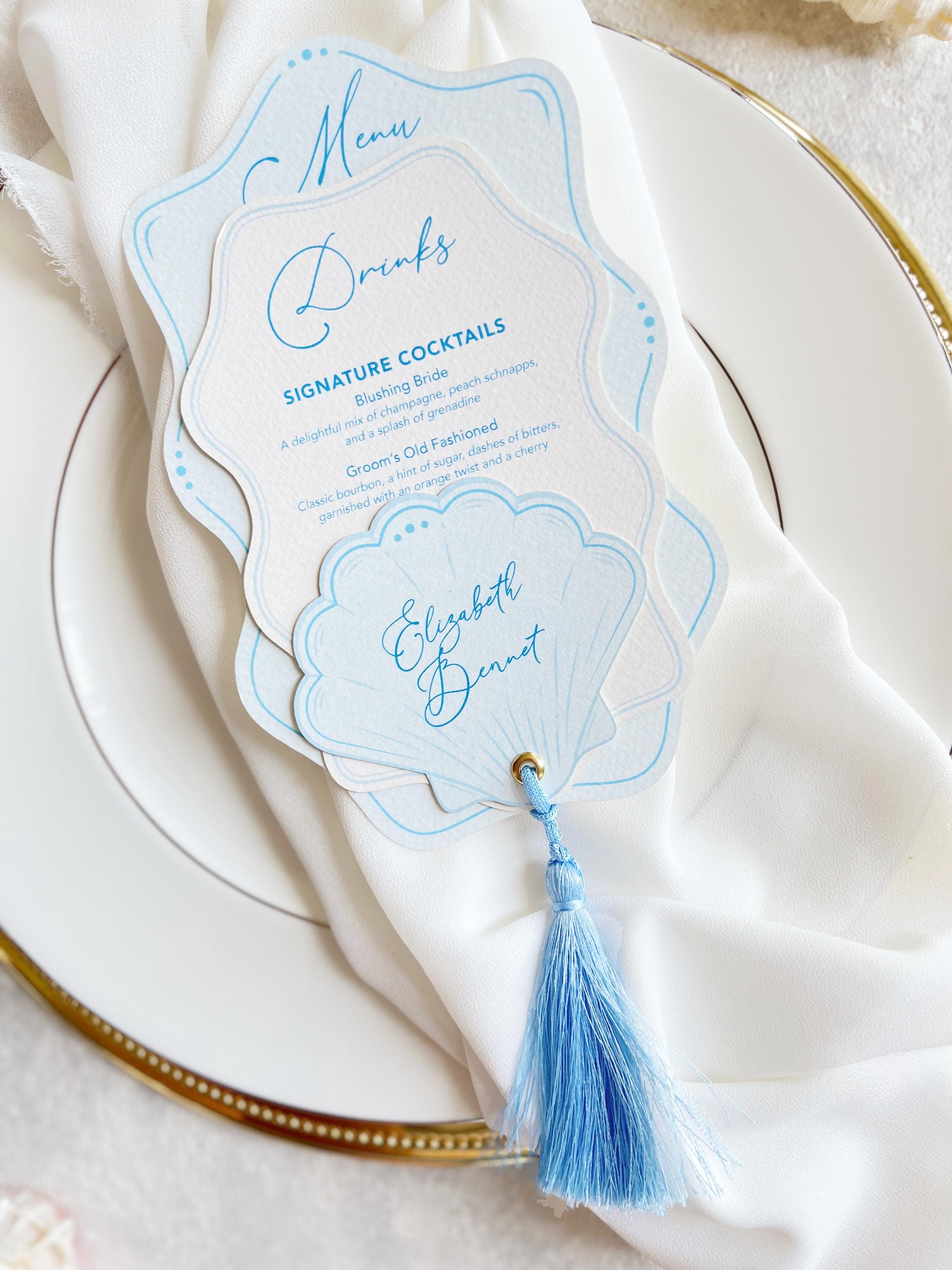 Personalised Seashell Wedding Menu with Place Card | Beach Wedding Menu | Coastal Wedding Stationery