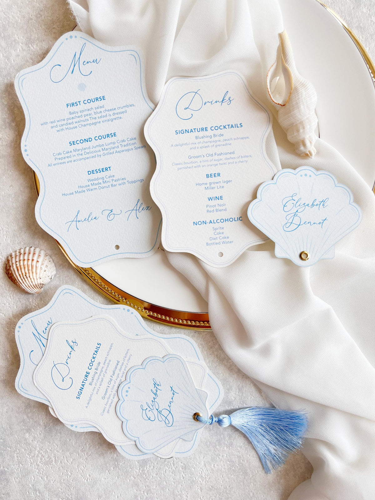 Personalised Seashell Wedding Menu with Place Card | Beach Wedding Menu | Coastal Wedding Stationery