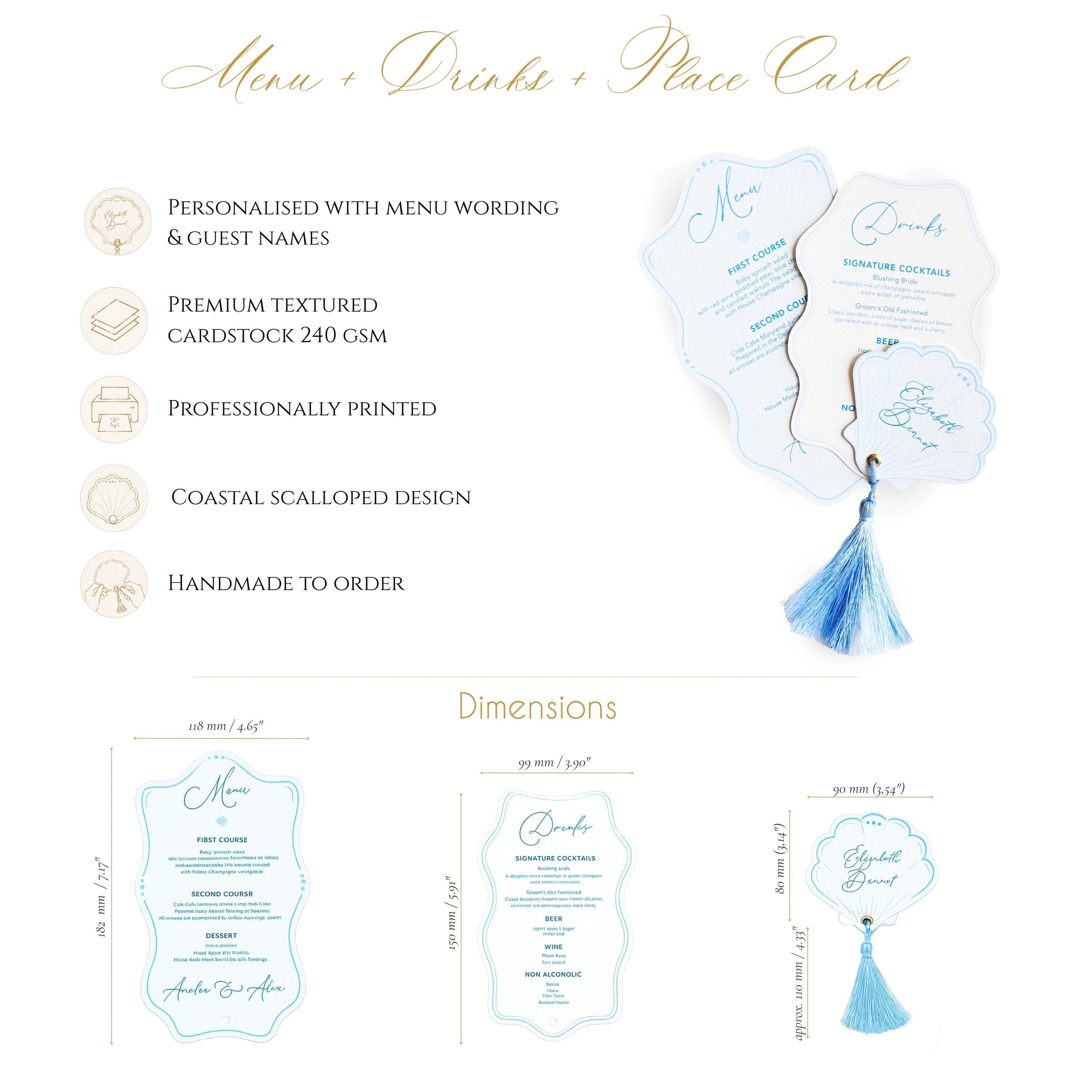 Personalised Seashell Wedding Menu with Place Card | Beach Wedding Menu | Coastal Wedding Stationery