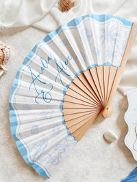 Personalised Coastal Wedding Fans - Beach Wedding Favors for Guests, Destination Wedding Gifts, Tropical Wedding Decor