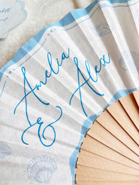 Personalised Coastal Wedding Fans - Beach Wedding Favors for Guests, Destination Wedding Gifts, Tropical Wedding Decor