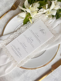 Lace Wedding Menu with Chiffon Ribbon | Laser Cut Wedding Menu | Personalised Reception Menu