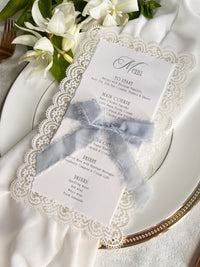Lace Wedding Menu with Chiffon Ribbon | Laser Cut Wedding Menu | Personalised Reception Menu