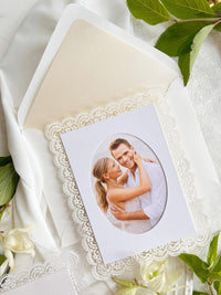 Lace Wedding Invitation with Gold Foil and Couple Photo, Personalised Laser Cut Wedding Invite