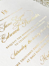 Lace Wedding Invitation with Gold Foil and Couple Photo, Personalised Laser Cut Wedding Invite