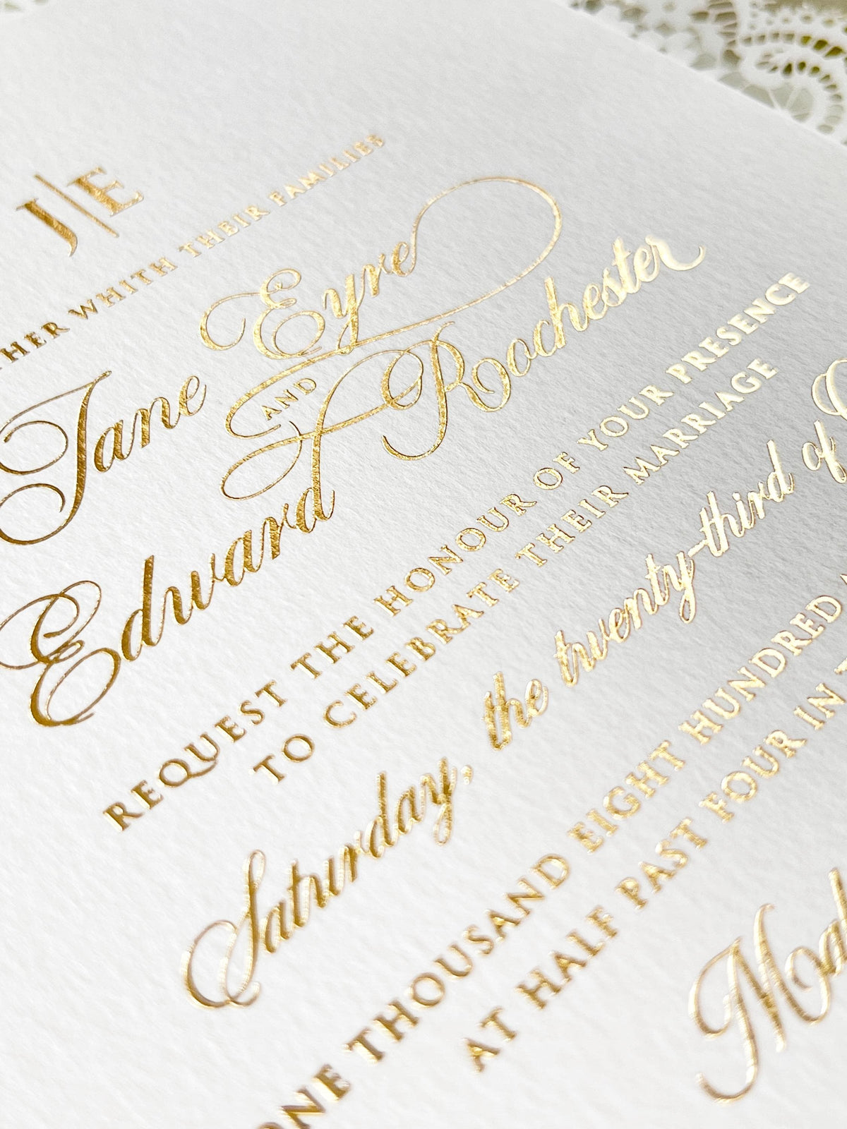 Lace Wedding Invitation with Gold Foil and Couple Photo, Personalised Laser Cut Wedding Invite