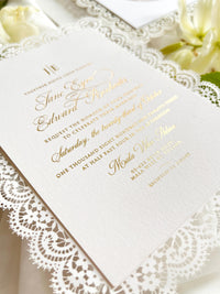 Lace Wedding Invitation with Gold Foil and Couple Photo, Personalised Laser Cut Wedding Invite