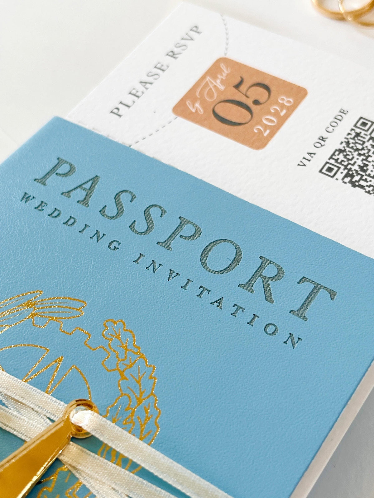 Travel Inspired Passport Wedding Invitation | Watercolour Venue Illustration with Boarding Pass RSVP | Destination Wedding