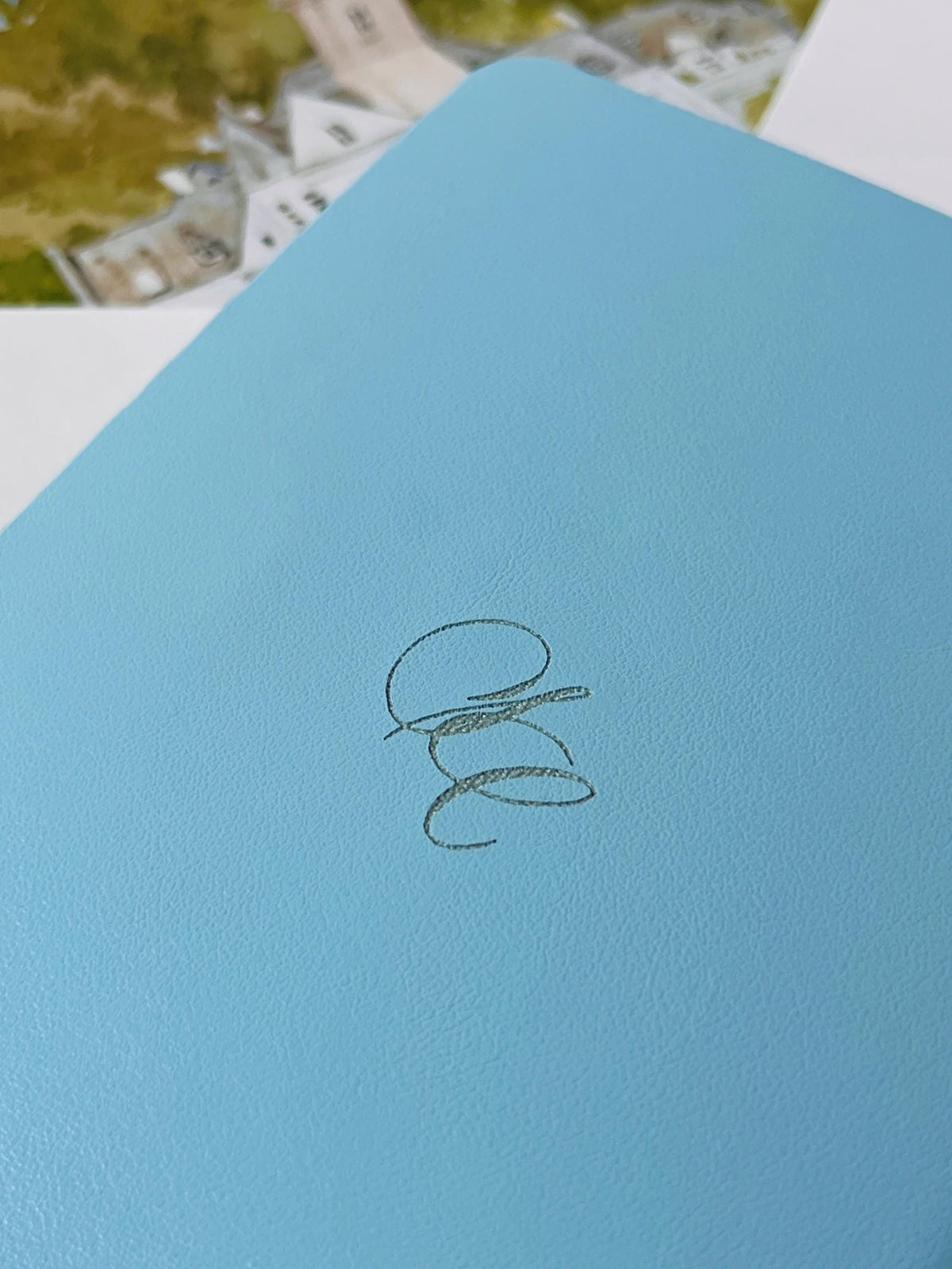 Custom Watercolor Venue Wedding Invitation | Blue Vegan Leather Passport Invite with Boarding Pass RSVP | Destination Wedding