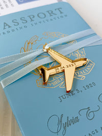 Custom Watercolor Venue Wedding Invitation | Blue Vegan Leather Passport Invite with Boarding Pass RSVP | Destination Wedding