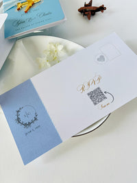Custom Watercolor Venue Wedding Invitation | Blue Vegan Leather Passport Invite with Boarding Pass RSVP | Destination Wedding