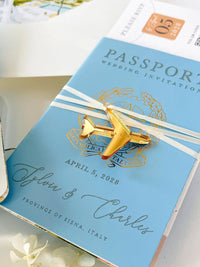 Travel Inspired Passport Wedding Invitation | Watercolour Venue Illustration with Boarding Pass RSVP | Destination Wedding