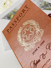 Luxury Vegan Leather Passport Wedding Invitation with Custom Venue Illustration | Destination Wedding