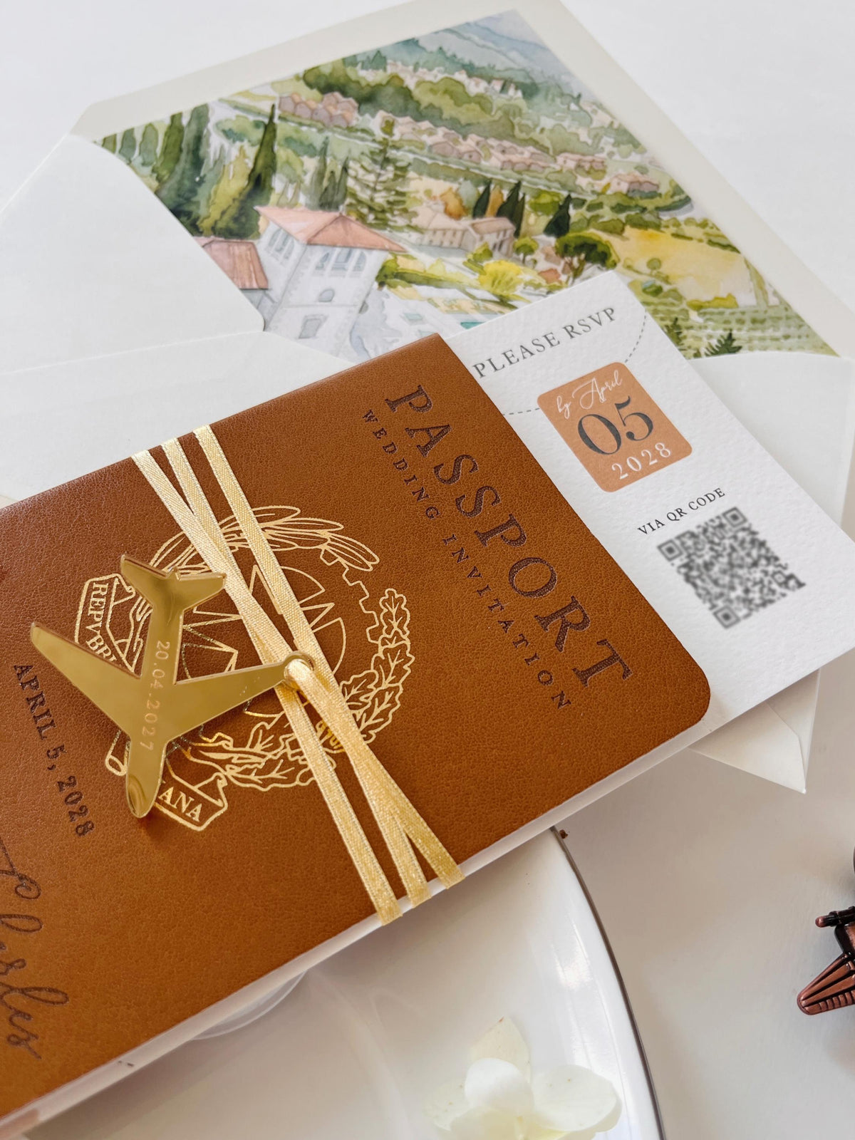 Destination Wedding Passport Invitation | Custom Watercolour Venue Illustration | Luxury Wedding Invite | Italian Wedding