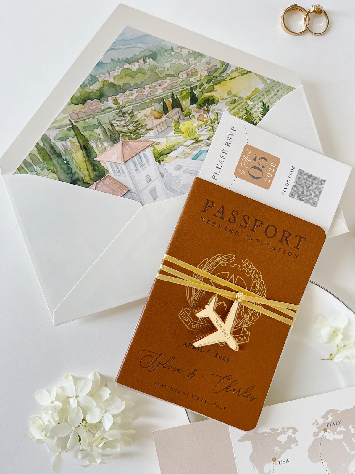 Destination Wedding Passport Invitation | Custom Watercolour Venue Illustration | Luxury Wedding Invite | Italian Wedding