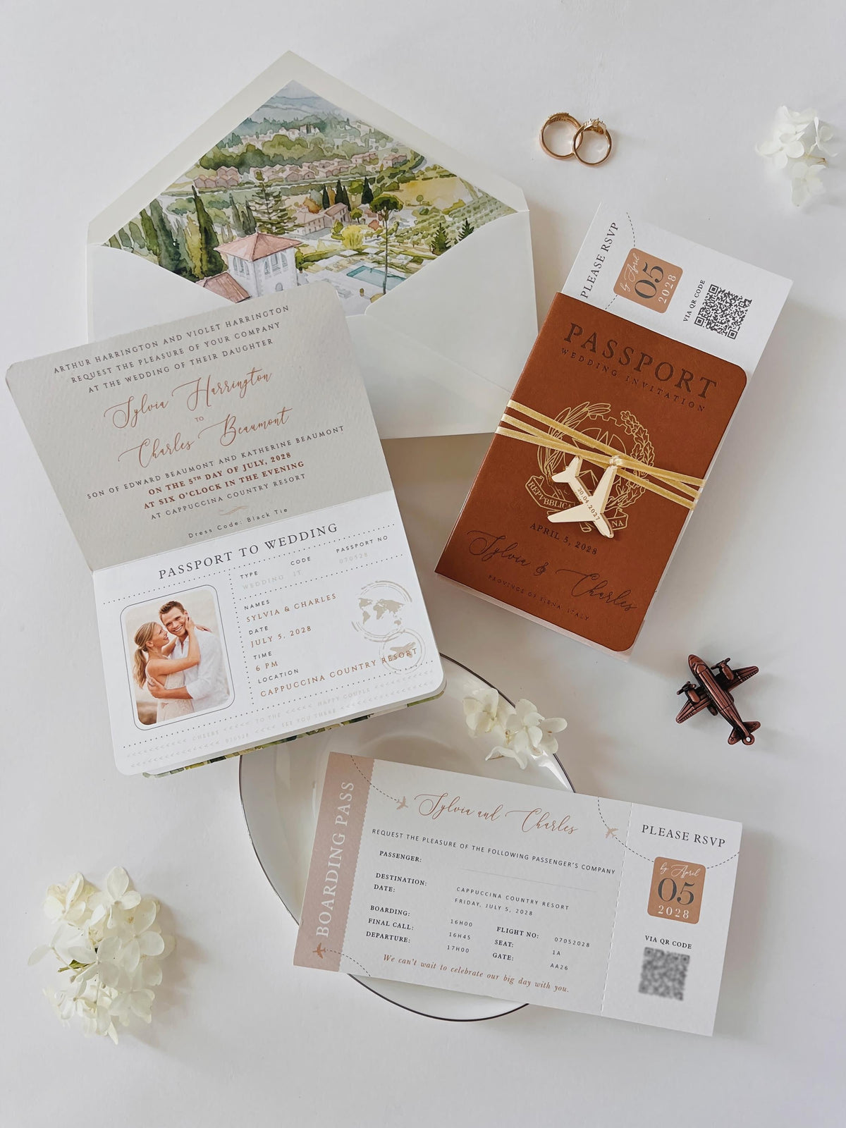 Destination Wedding Passport Invitation | Custom Watercolour Venue Illustration | Luxury Wedding Invite | Italian Wedding