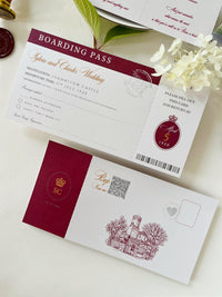 Burgundy Passport Wedding Invitations, Destination Wedding Invitation, Personalised Venue Watercolour, Travel Inspired Wedding Suite