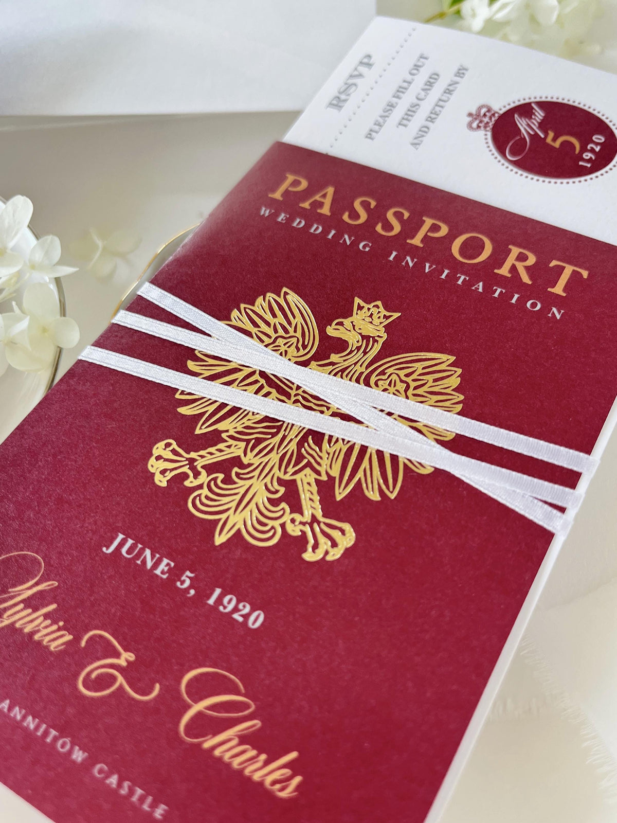 Burgundy Passport Wedding Invitations, Destination Wedding Invitation, Personalised Venue Watercolour, Travel Inspired Wedding Suite
