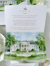 Sage Green Passport Wedding Invitation | Wedding Abroad | Travel Wedding Suite | Vellum Cover with Watercolour Venue | Boarding Pass
