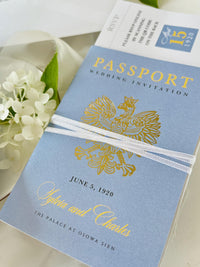 Personalised Blue Passport Wedding Invitation | Custom Vellum Watercolour Design | European Destination Wedding | Travel Wedding