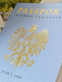 Personalised Blue Passport Wedding Invitation | Custom Vellum Watercolour Design | European Destination Wedding | Travel Wedding