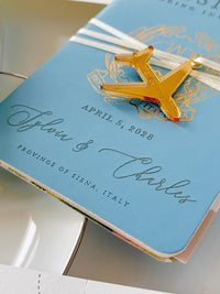 Travel Inspired Passport Wedding Invitation | Watercolour Venue Illustration with Boarding Pass RSVP | Destination Wedding