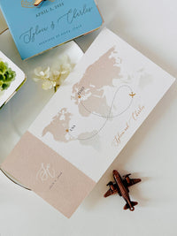 Travel Inspired Passport Wedding Invitation | Watercolour Venue Illustration with Boarding Pass RSVP | Destination Wedding