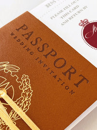 Luxury Vegan Leather Passport Wedding Invitation with Custom Venue Illustration | Destination Wedding