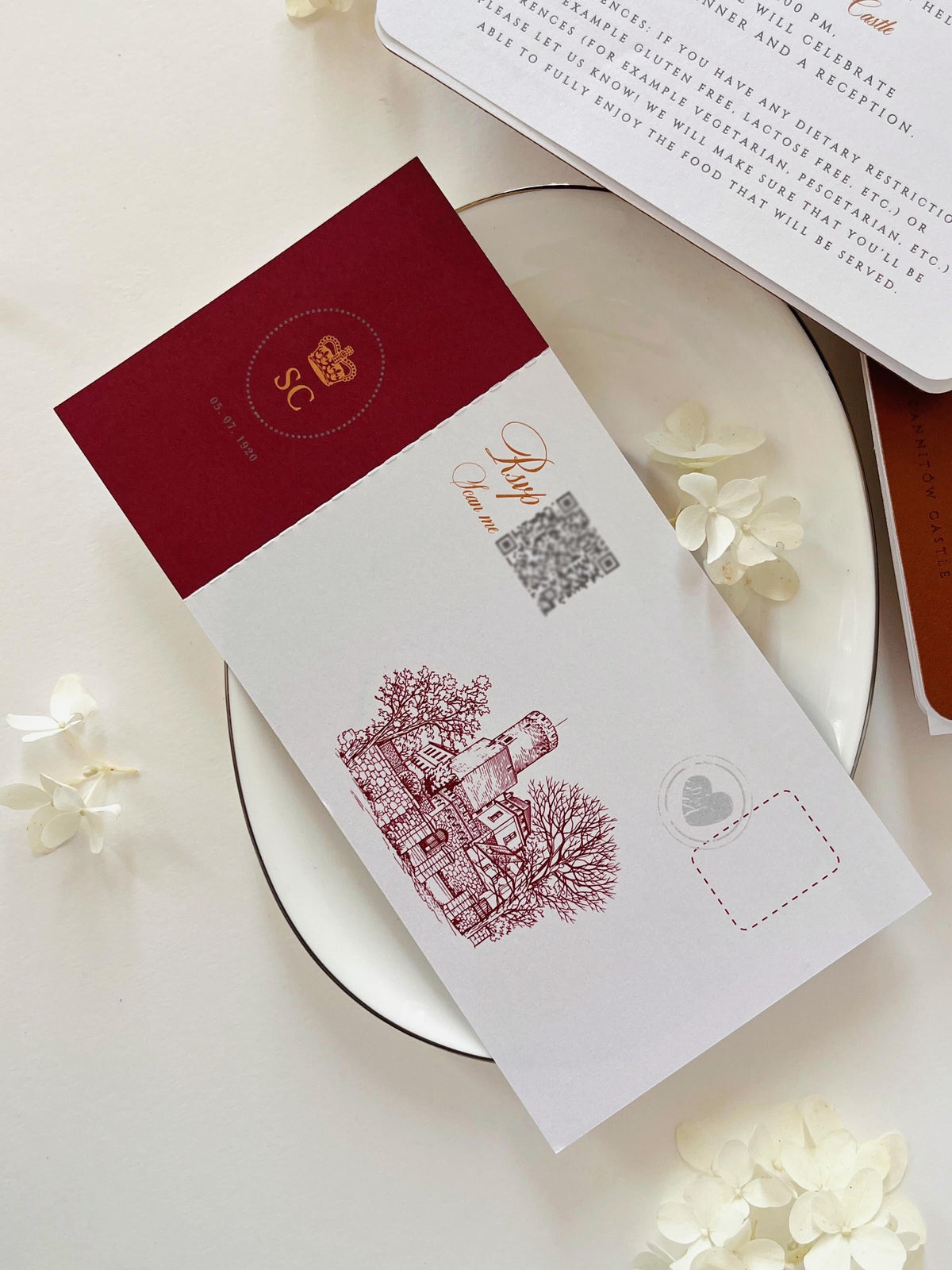 Luxury Vegan Leather Passport Wedding Invitation with Custom Venue Illustration | Destination Wedding