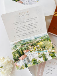 Destination Wedding Passport Invitation | Custom Watercolour Venue Illustration | Luxury Wedding Invite | Italian Wedding