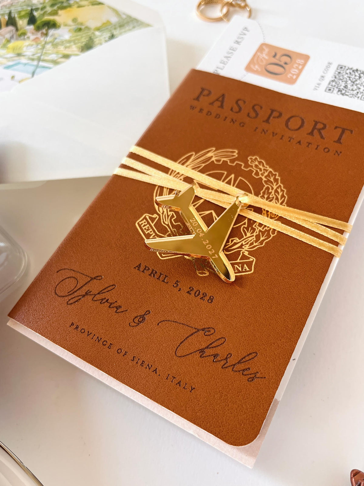 Destination Wedding Passport Invitation | Custom Watercolour Venue Illustration | Luxury Wedding Invite | Italian Wedding