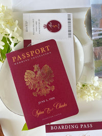 Burgundy Passport Wedding Invitations, Destination Wedding Invitation, Personalised Venue Watercolour, Travel Inspired Wedding Suite