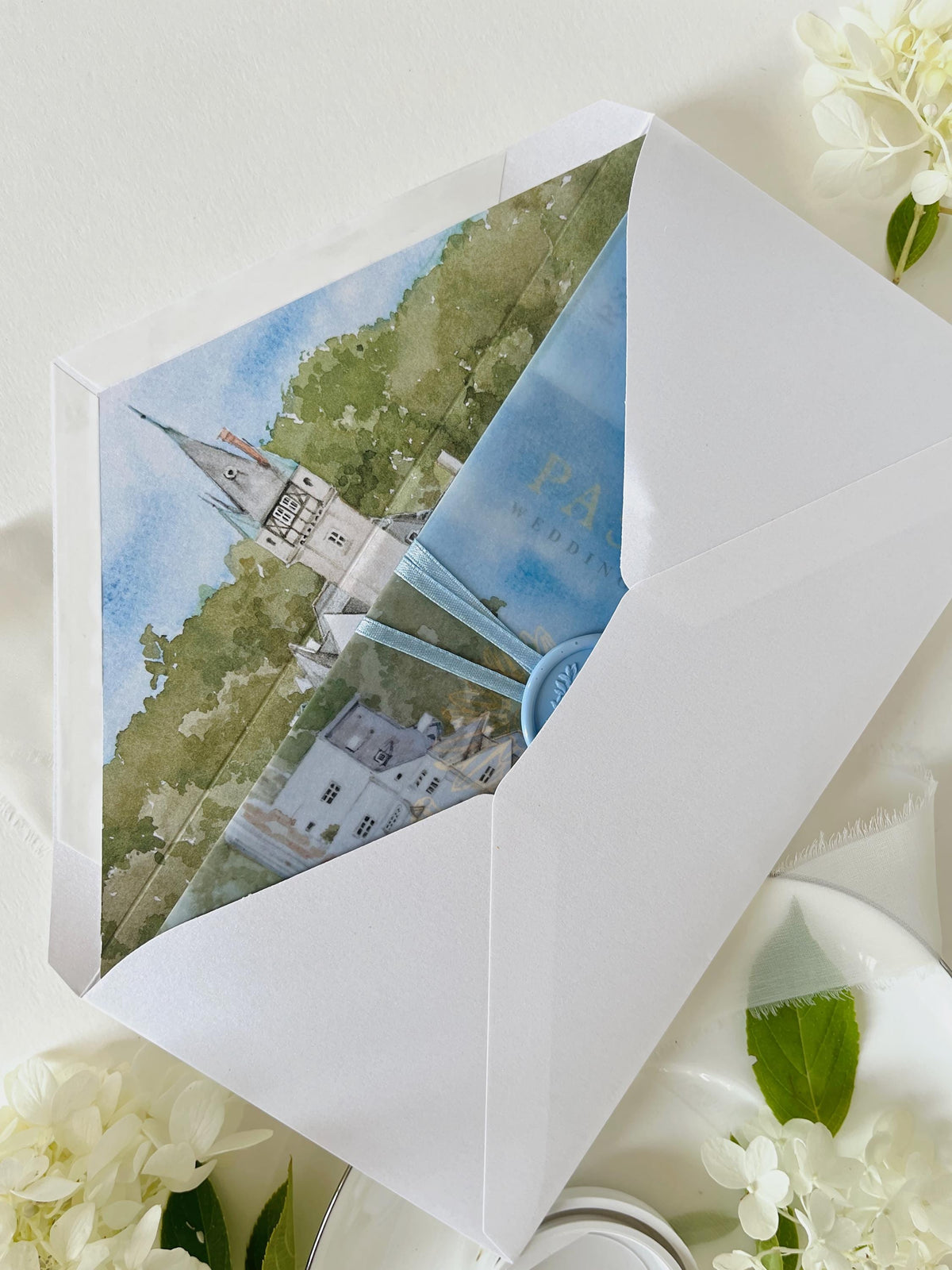 Personalised Blue Passport Wedding Invitation | Custom Vellum Watercolour Design | European Destination Wedding | Travel Wedding