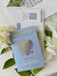 Personalised Blue Passport Wedding Invitation | Custom Vellum Watercolour Design | European Destination Wedding | Travel Wedding