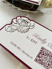 Burgundy Wedding Invitation, Laser Cut Gatefold Wedding Invite, Chateau Wedding Invitation, Custom Watercolour Venue