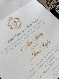 Personalised Laser Cut Wedding Invitation Suite, Gold Foil Invitations, Custom Venue Sketch, Elegant Gatefold Wedding Invitation