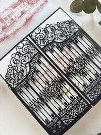 Personalised Laser Cut Wedding Invitation Suite, Gold Foil Invitations, Custom Venue Sketch, Elegant Gatefold Wedding Invitation