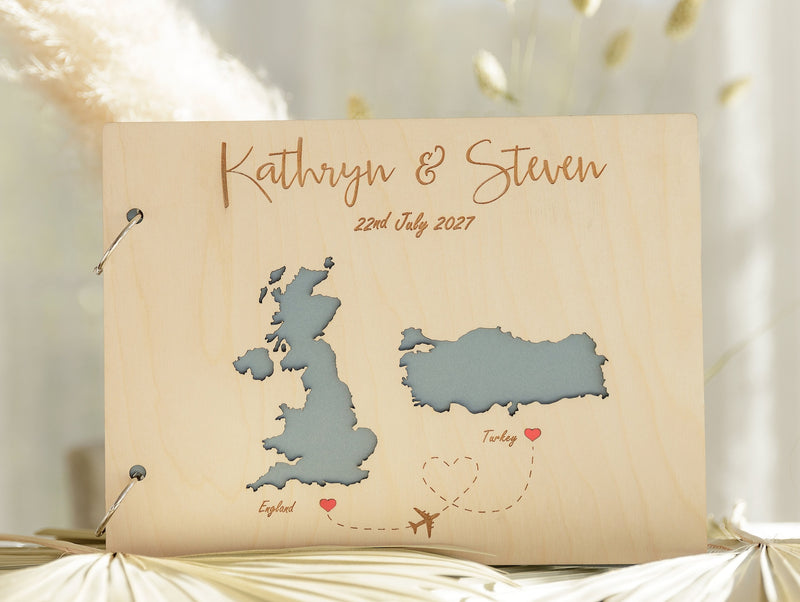 Personalised Wooden Wedding Guest Book with Maps