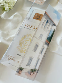 Passport Wedding Invitation with Vellum Cover & Custom Venue Watercolour, Villa Cappuccina Wedding, Destination Wedding Suite
