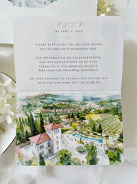 Passport Wedding Invitation with Vellum Cover & Custom Venue Watercolour, Villa Cappuccina Wedding, Destination Wedding Suite