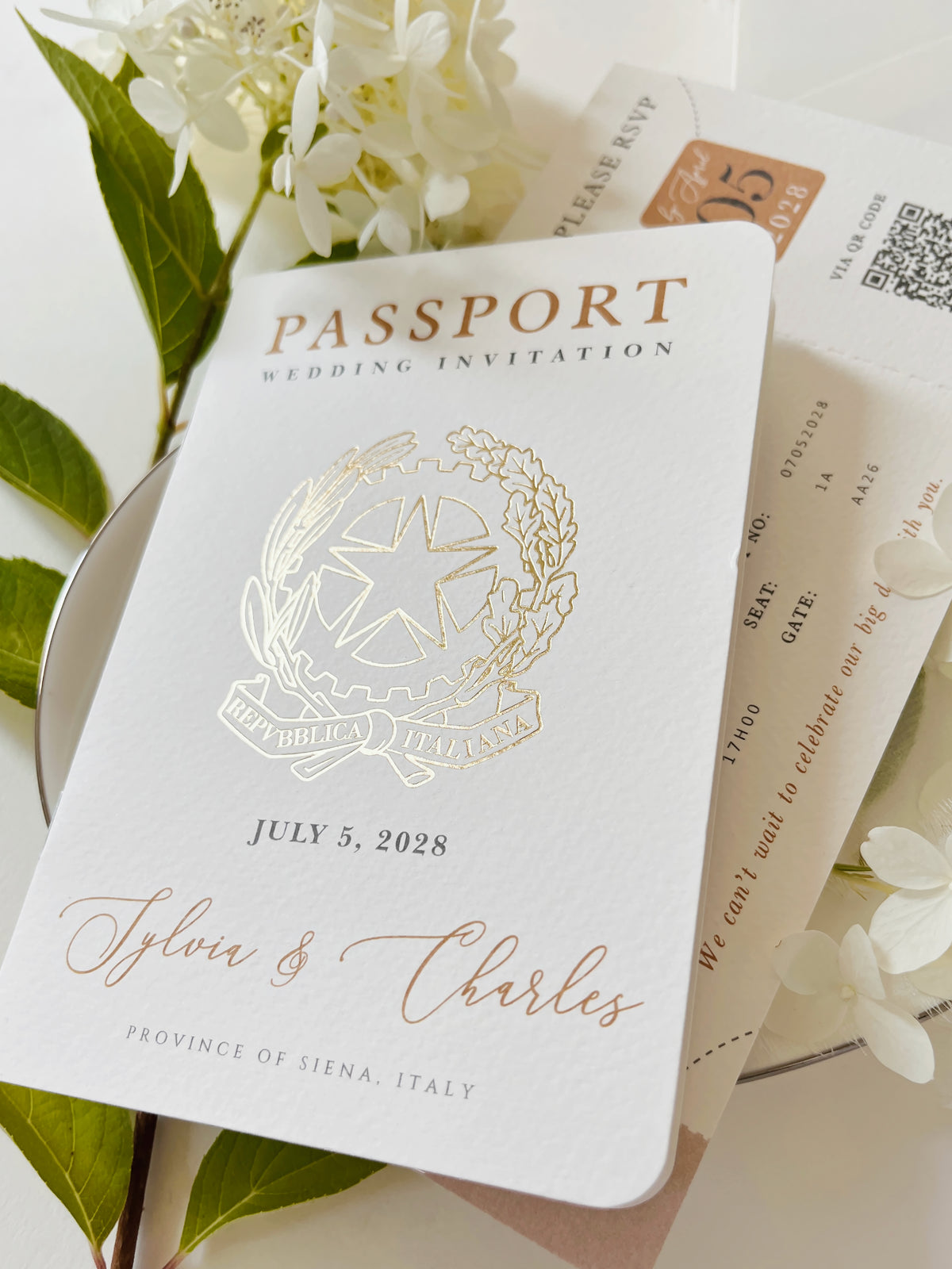 Passport Wedding Invitation with Vellum Cover & Custom Venue Watercolour, Villa Cappuccina Wedding, Destination Wedding Suite