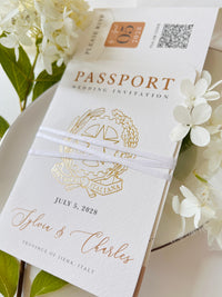 Passport Wedding Invitation with Vellum Cover & Custom Venue Watercolour, Villa Cappuccina Wedding, Destination Wedding Suite