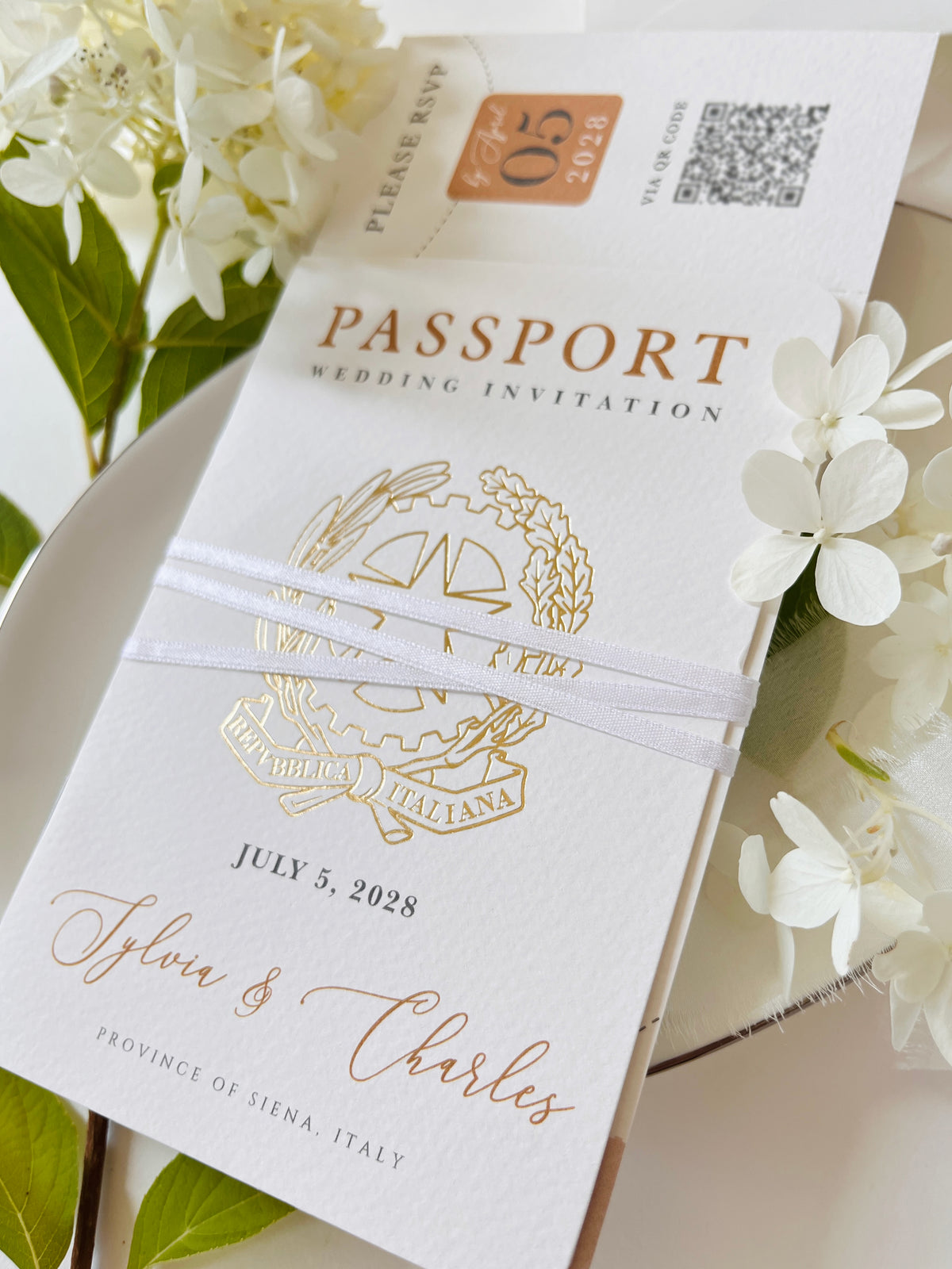 Passport Wedding Invitation with Vellum Cover & Custom Venue Watercolour, Villa Cappuccina Wedding, Destination Wedding Suite