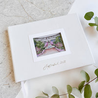 Personalized Wedding Photo Guest Book – Venue Illustration, Custom Vegan Leather