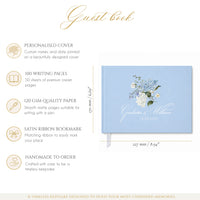 Hydrangea Wedding Guest Book | Blue Metallic Cover | Personalised Photo Memory Book