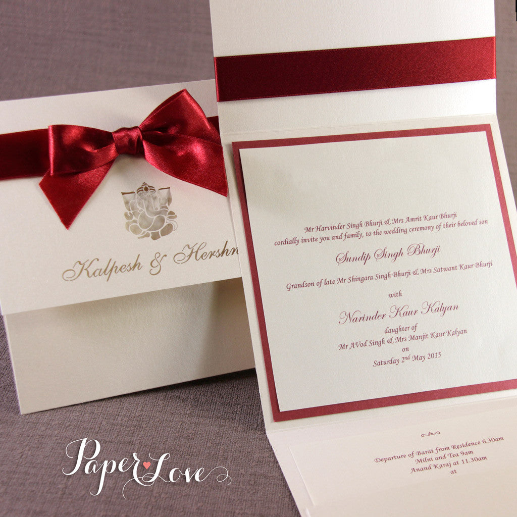 Asian Wedding Invitation, Laser Cut With Complimentary Envelopes and Printing