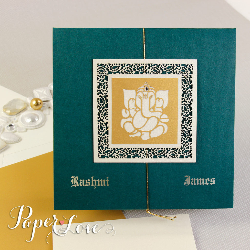 Ganesh Indian Asian Muslim Wedding Invitation Personalised, Laser Cut With Crystals